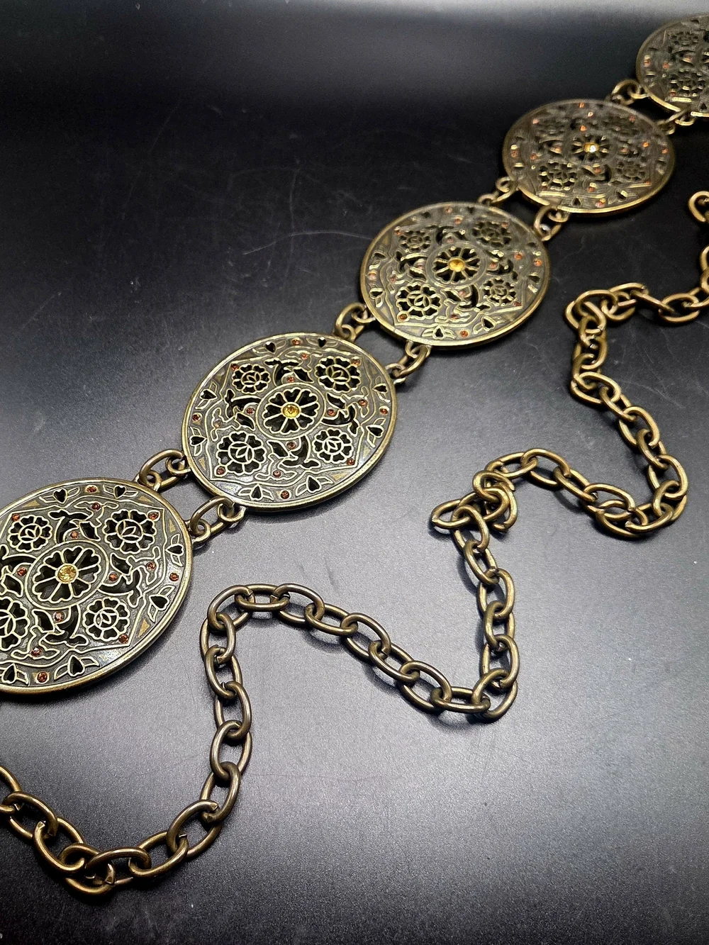Chico's Gold-Tone Filigree Medallion Chain Belt